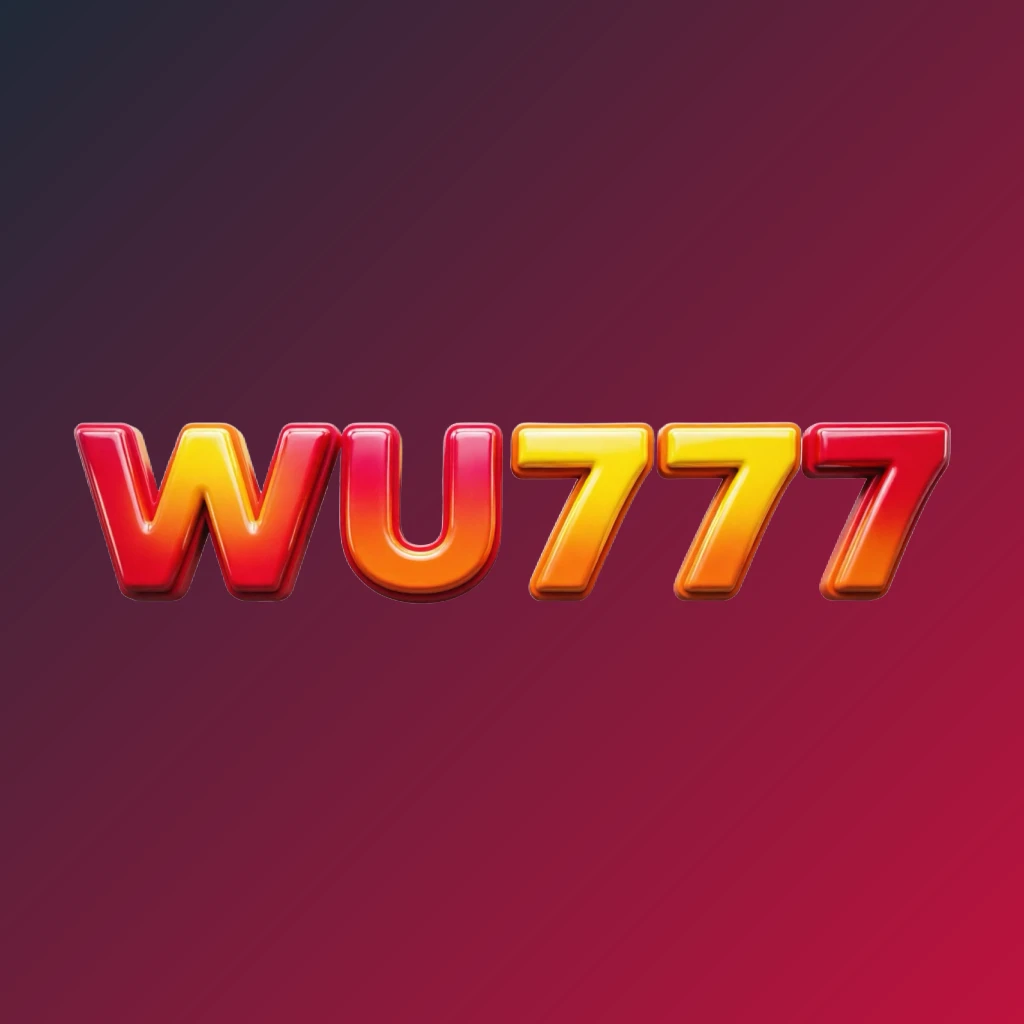 Vibrant WU777 logo with bold heavy typography in bright red, yellow, and orange colors featuring a glossy 3D effect, designed as an energetic modern horizontal rectangular wordmark for a website header on a transparent background